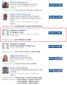 Liste de résultats de profils Linkedin