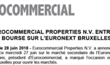 Eurocommercial Properties N.V. entre en Bourse sur l’Euronext Bruxelles