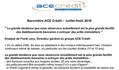 Baromètre ACE Crédit – Juillet-Août 2018